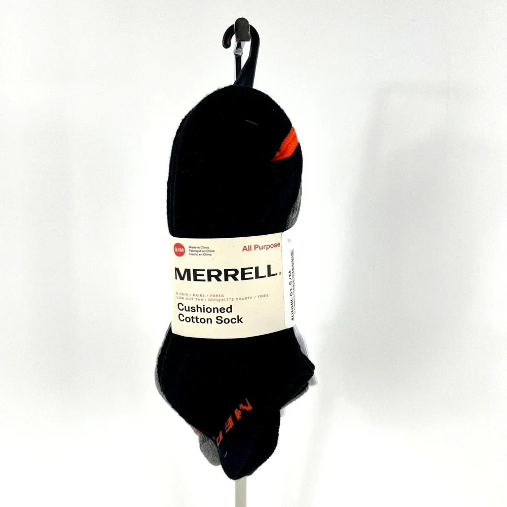 New Merrell Men Cushioned Low Cut Tab Socks 6 Pairs Breathable Black Gray White